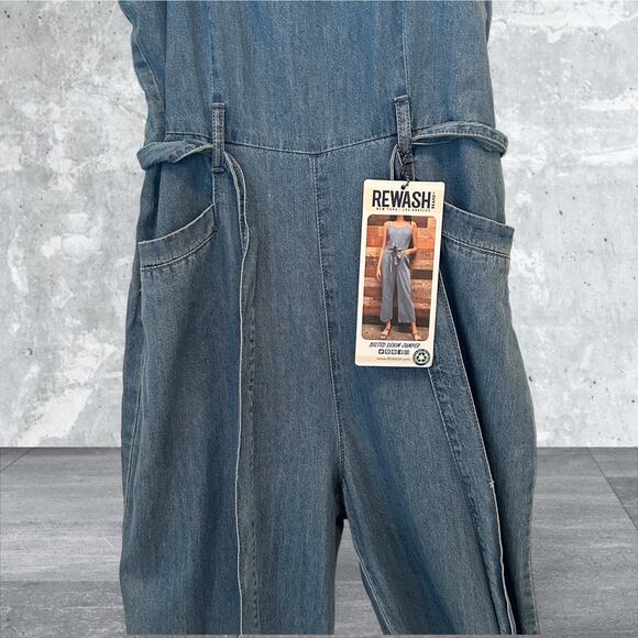Rewash Denim Jeans Overalls Blue Wide Leg Overalls Jumpsuit Size M NWT - Picture 2 of 9